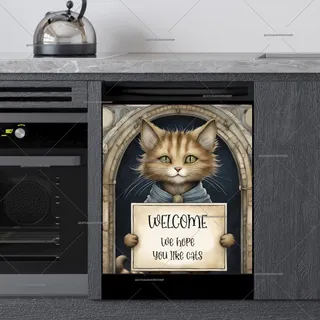 Preview of Cat with Welcome Sign magnet.