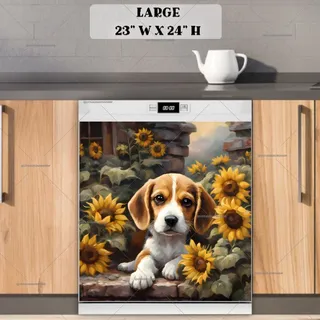 Preview of Little Beagle and Sunflowers magnet in Large size.