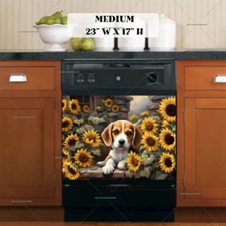 Preview of Little Beagle and Sunflowers magnet in Medium size.