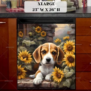 Preview of Little Beagle and Sunflowers magnet in Extra Large size.