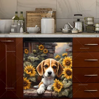 Preview of Little Beagle and Sunflowers magnet.