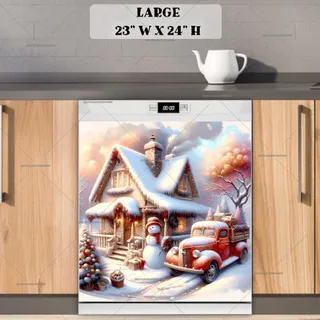 Preview of Christmas Snowman, Cottage and a Red Truck magnet in Large size.