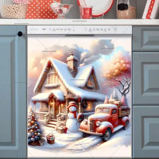 Preview of Christmas Snowman, Cottage and a Red Truck magnet.