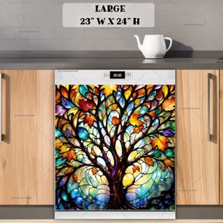 Preview of Stained Glass Colorful Autumn Tree magnet in Large size.