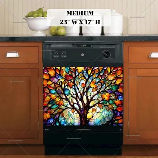 Preview of Stained Glass Colorful Autumn Tree magnet in Medium size.
