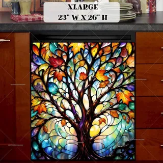 Preview of Stained Glass Colorful Autumn Tree magnet in Extra Large size.