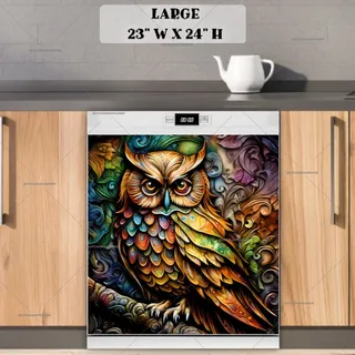 Preview of Rustic Colorful Autumn Owl magnet in Large size.