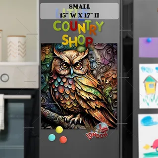 Preview of Rustic Colorful Autumn Owl magnet in Small size.