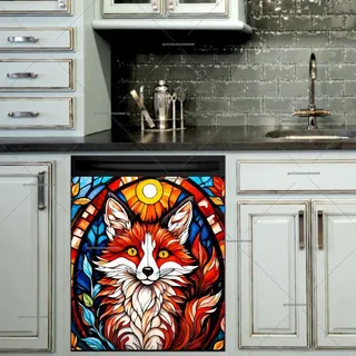 Preview of Stained Glass Autumn Fox Portrait magnet.