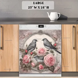 Preview of Vintage Birds and Pink Roses magnet in Large size.