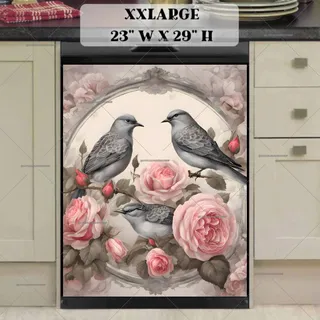 Preview of Vintage Birds and Pink Roses magnet in XX Large size.