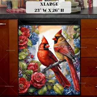 Preview of Cardinal Couple on a Rose Bush magnet in Extra Large size.