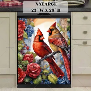 Preview of Cardinal Couple on a Rose Bush magnet in XX Large size.