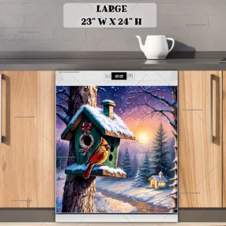 Preview of Christmas Cottage and Birdhouse magnet in Large size.