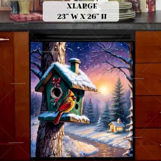 Preview of Christmas Cottage and Birdhouse magnet in Extra Large size.