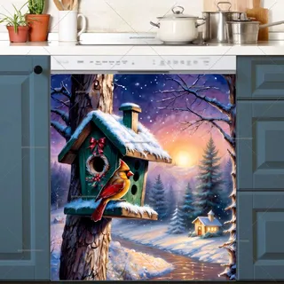 Preview of Christmas Cottage and Birdhouse magnet.