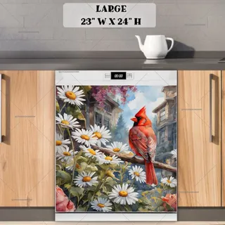 Preview of Beautiful Cardinal and Daisies magnet in Large size.