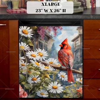 Preview of Beautiful Cardinal and Daisies magnet in Extra Large size.