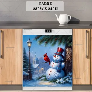 Preview of Christmas Snowman with a Cardinal magnet in Large size.