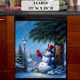 Preview of Christmas Snowman with a Cardinal magnet in Extra Large size.