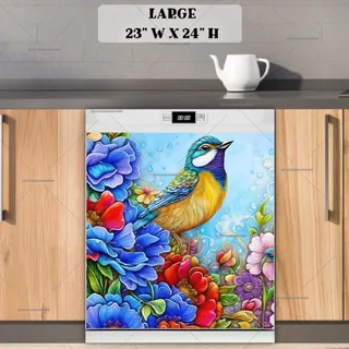 Preview of Pretty Bird and Colorful Flowers magnet in Large size.