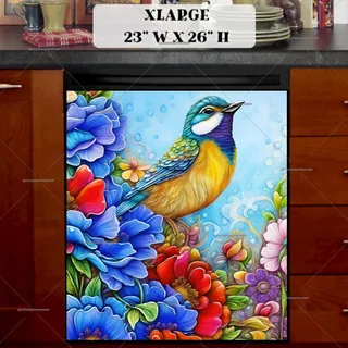 Preview of Pretty Bird and Colorful Flowers magnet in Extra Large size.