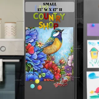 Preview of Pretty Bird and Colorful Flowers magnet in Small size.