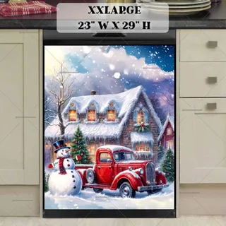 Preview of Red Christmas Truck with Snowman magnet in XX Large size.