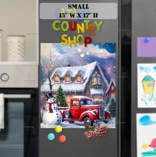 Preview of Red Christmas Truck with Snowman magnet in Small size.