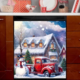 Preview of Red Christmas Truck with Snowman magnet.