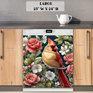 Preview of Female Cardinal and Roses magnet in Large size.