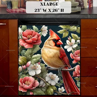 Preview of Female Cardinal and Roses magnet in Extra Large size.