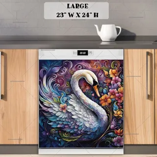 Preview of Pretty Swan and Colorful Flowers magnet in Large size.