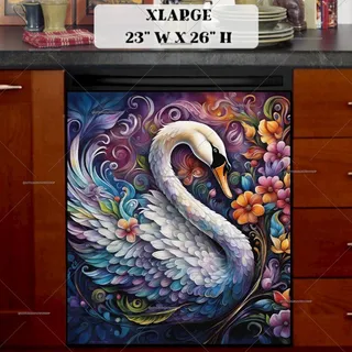 Preview of Pretty Swan and Colorful Flowers magnet in Extra Large size.