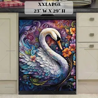 Preview of Pretty Swan and Colorful Flowers magnet in XX Large size.