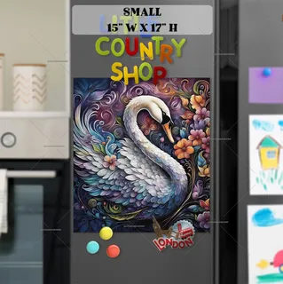 Preview of Pretty Swan and Colorful Flowers magnet in Small size.