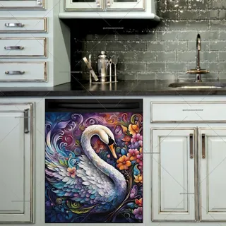 Preview of Pretty Swan and Colorful Flowers magnet.