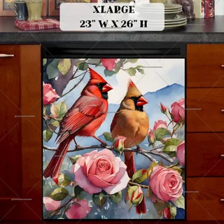 Preview of Gorgeous Cardinals and Roses magnet in Extra Large size.