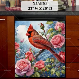 Preview of Cardinal and Pink Roses magnet in Extra Large size.