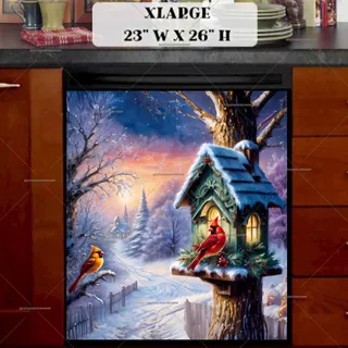 Preview of Winter Cardinals and Birdhouse magnet in Extra Large size.