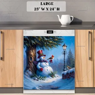 Preview of Cute Snowman with Winter Birds magnet in Large size.