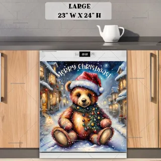 Preview of Cute Teddy Bear in Santa's Village magnet in Large size.