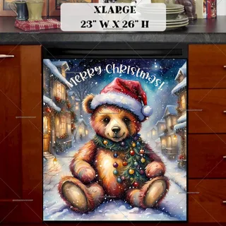 Preview of Cute Teddy Bear in Santa's Village magnet in Extra Large size.