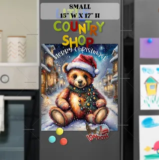 Preview of Cute Teddy Bear in Santa's Village magnet in Small size.