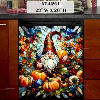 Preview of Stained Glass Autumn Gnome magnet in Extra Large size.