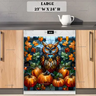 Preview of Stained Glass Autumn Owl magnet in Large size.