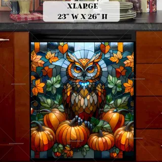 Preview of Stained Glass Autumn Owl magnet in Extra Large size.