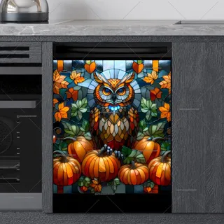 Preview of Stained Glass Autumn Owl magnet.