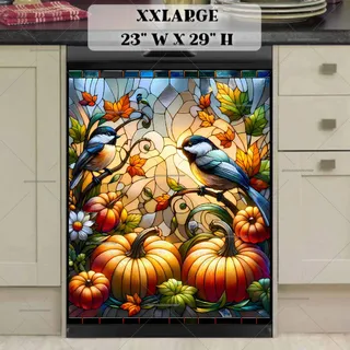 Preview of Stained Glass Autumn Chickadees magnet in XX Large size.