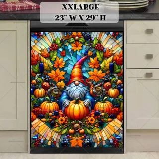 Preview of Stained Glass Autumn Gnome and Pumpkins magnet in XX Large size.